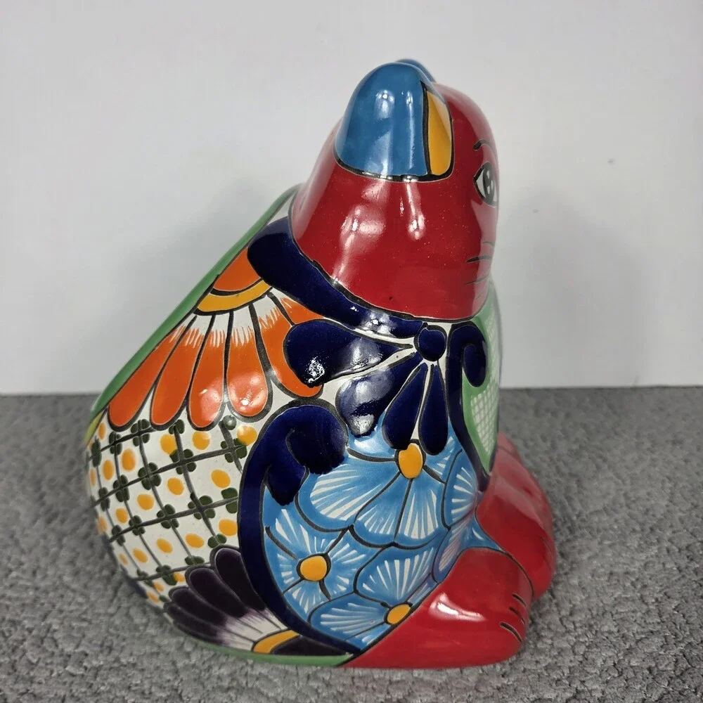 Talavera Cat PlanterMexican Pottery Art Hand Painted Pot 8.5